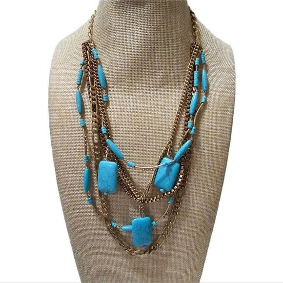 Silpada KR Toes in the Sand Tiered Howlite Turquoise & Brass Necklace 5-Strands - Picture 3 of 7
